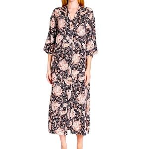 P.J. SALVAGE Paisley Crepe Maxi Dress Button Down M/L Kaftan Loungewear Beach